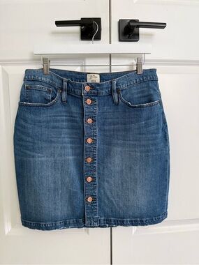 J. Crew Medium Blue Button-Front Denim Mini Skirt
